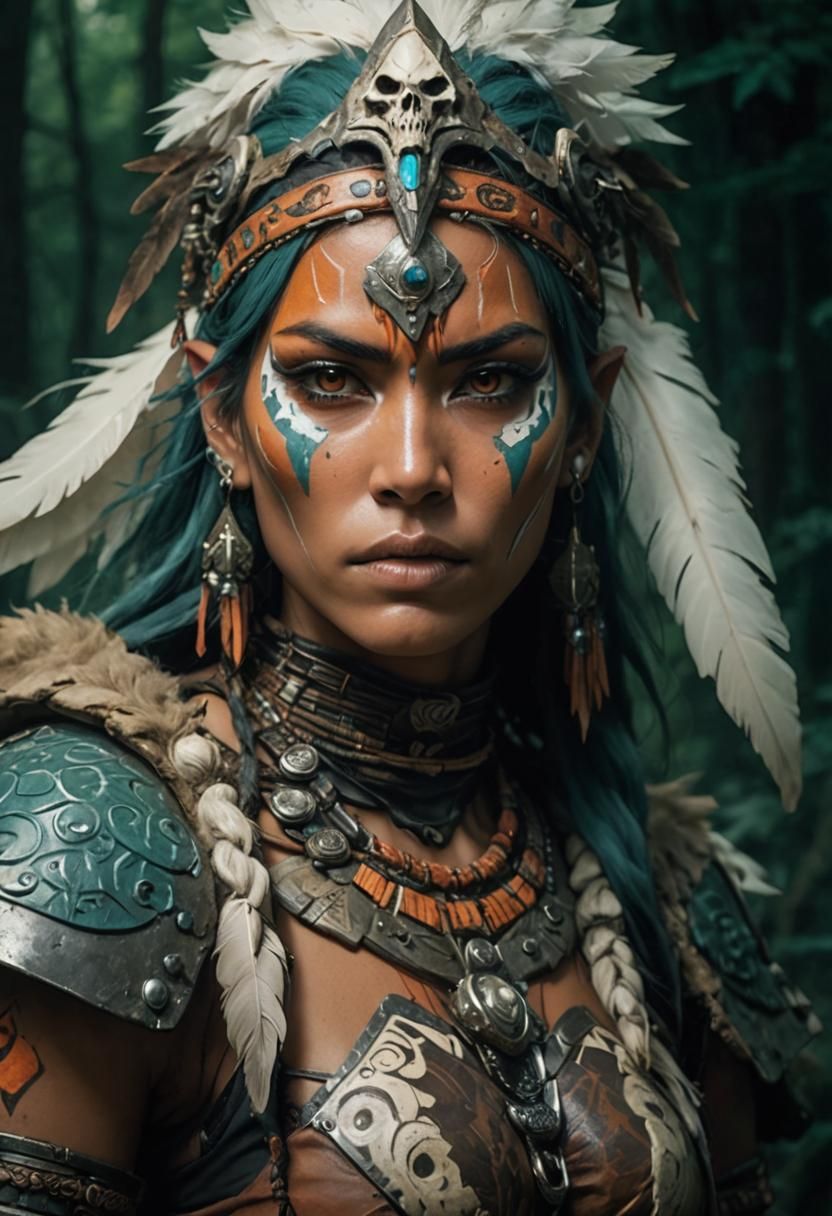 Anime Female Warrior in Enchanted Forest, Ghibli Style