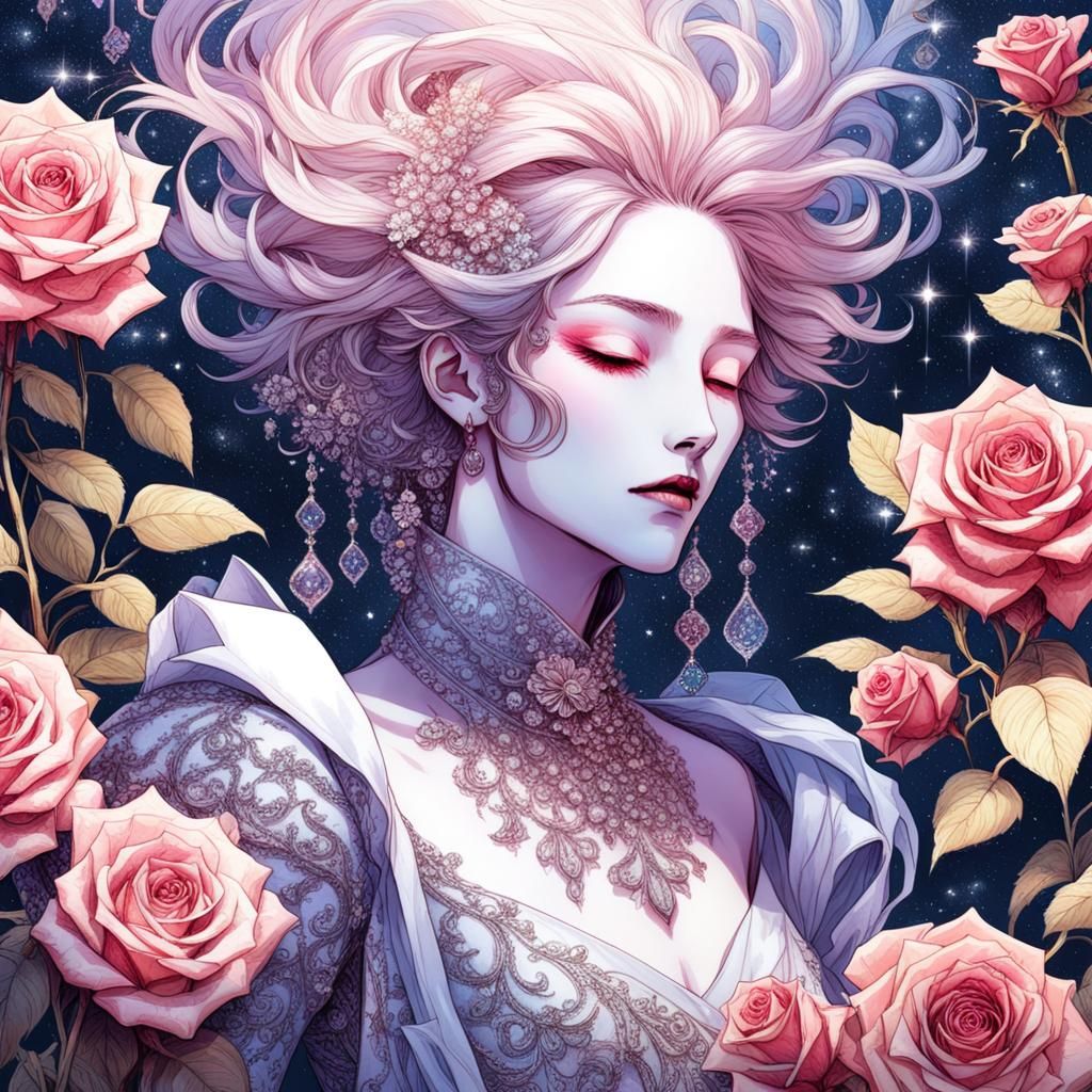 Romantic and Surreal Encounter with Roses and Sparkles