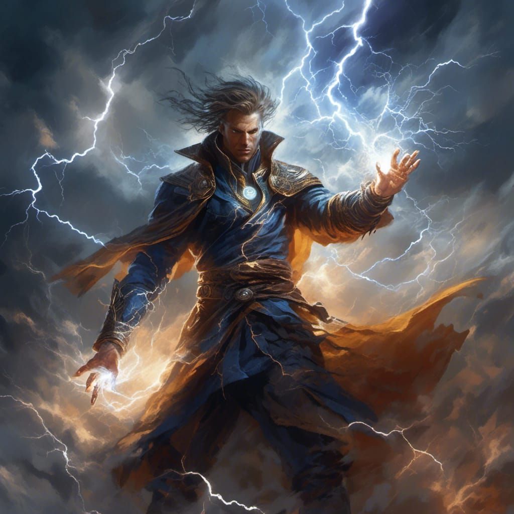 Powerful Mage Casting Lightning Digital Art