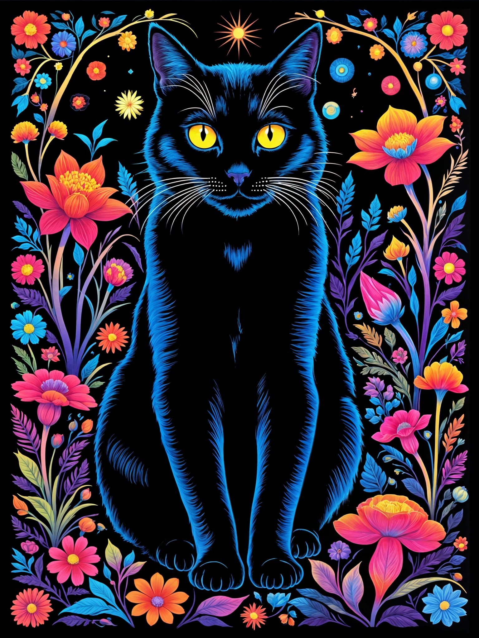 Glowing Black Cat Retro Poster Art