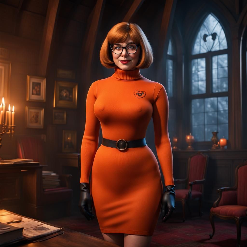 Velma as Librarian in Haunted House, Detailed Digital Art