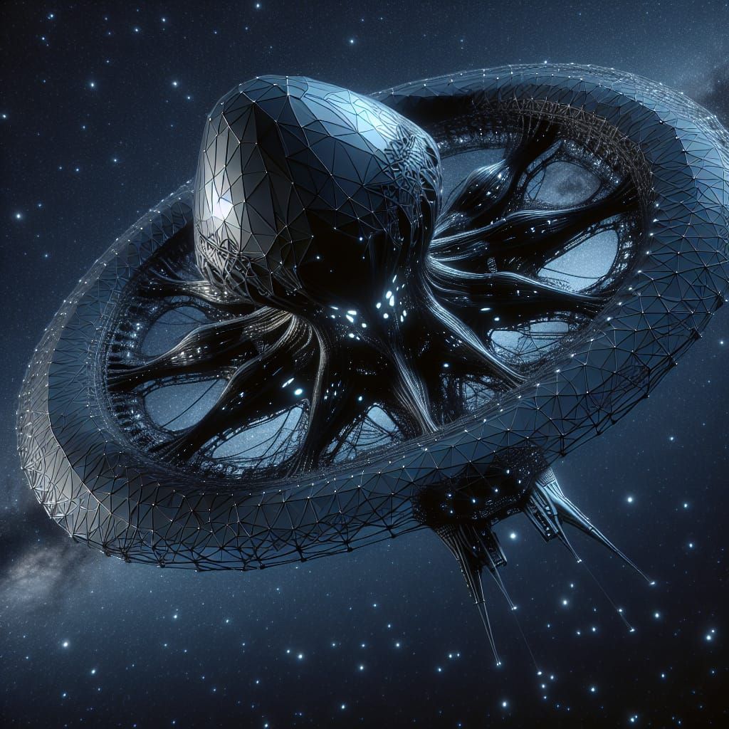 Futuristic Alien Spaceship in 3D with Glossy Black Metal