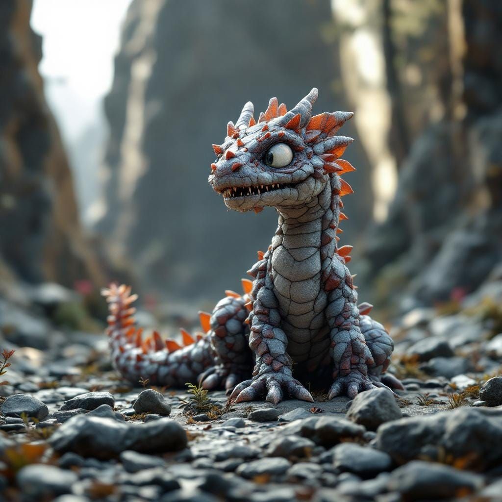 Mystical Baby Rock Dragon in Fantasy Landscape
