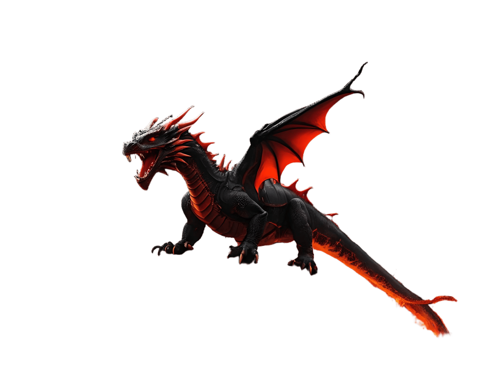 Red Dragon Emerges from Erupting Volcano