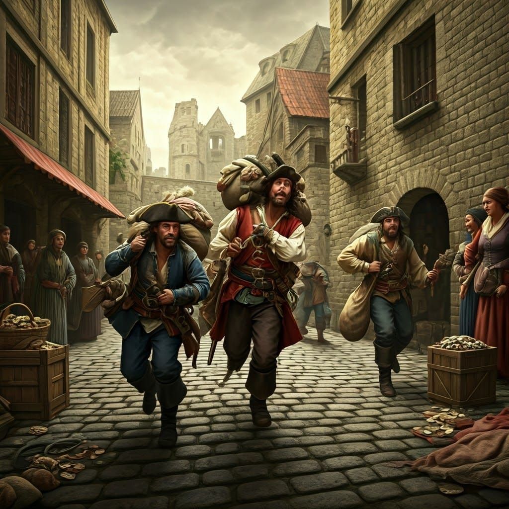 Medieval Pirates Flee with Treasure