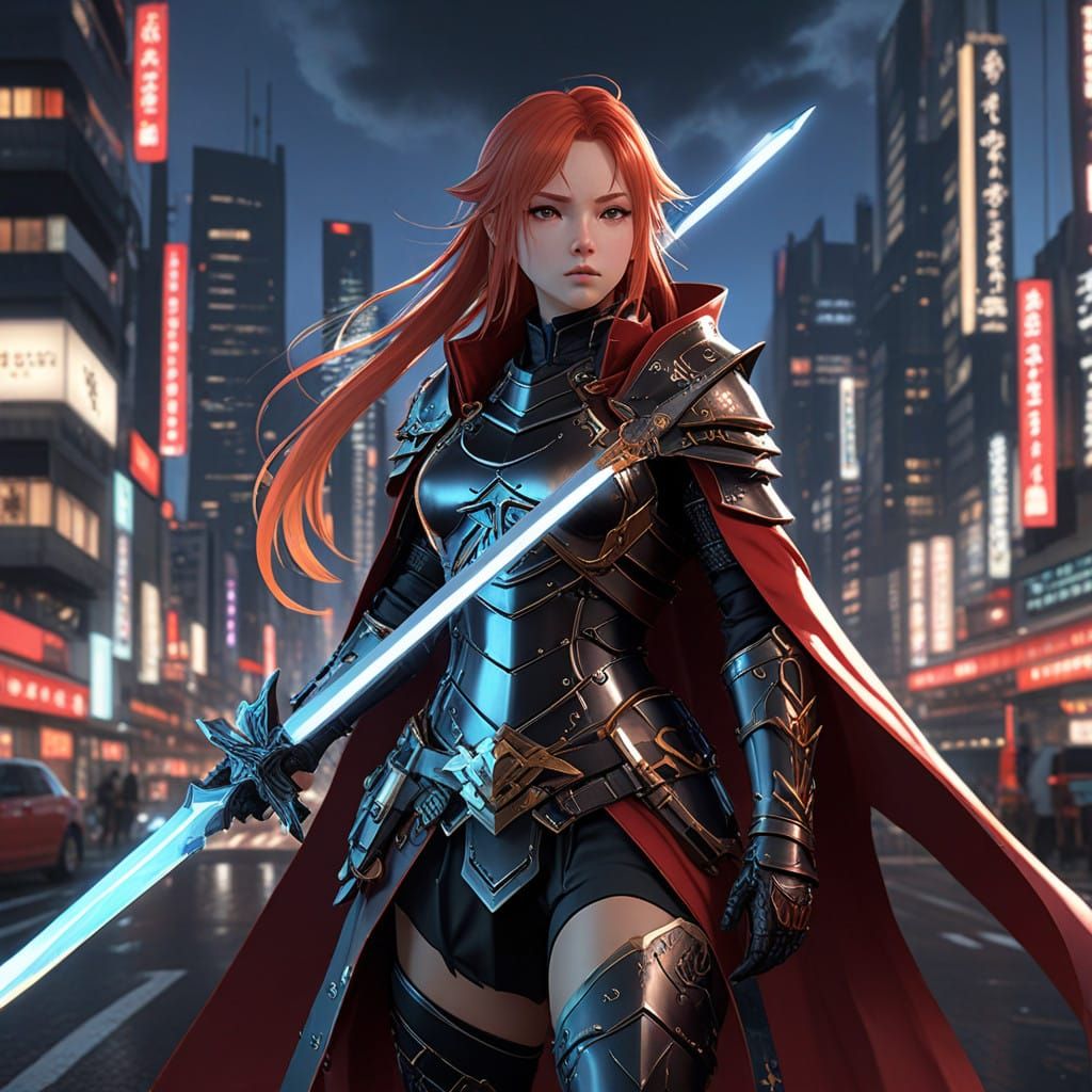 Asuna in Knights of Blood Oath Armor, Sword at the Ready in...