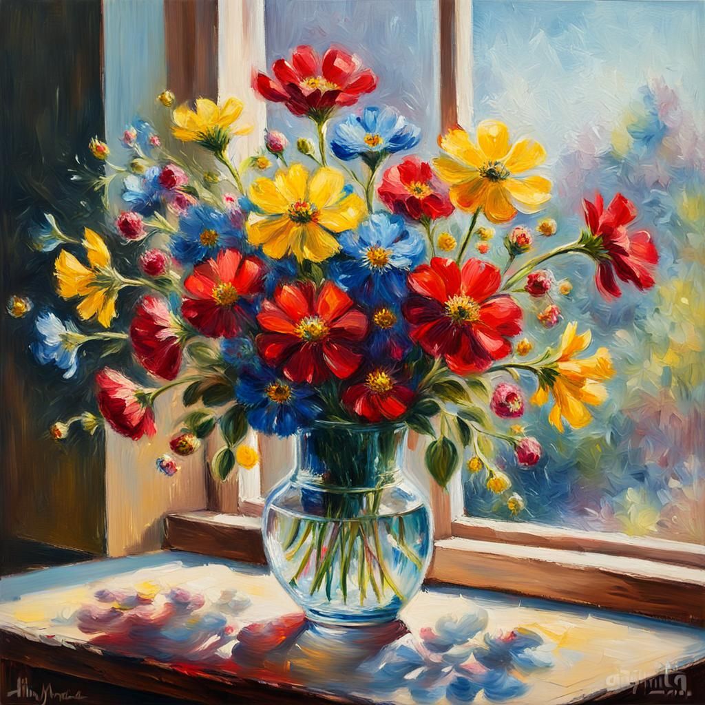 Floral Still Life in Impressionist Oil Painting