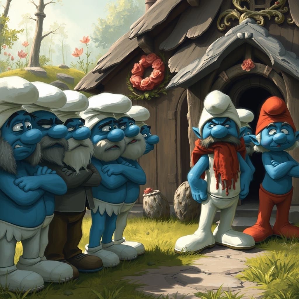 Smurfs Queueing at Smurfette's House, Sinister Art