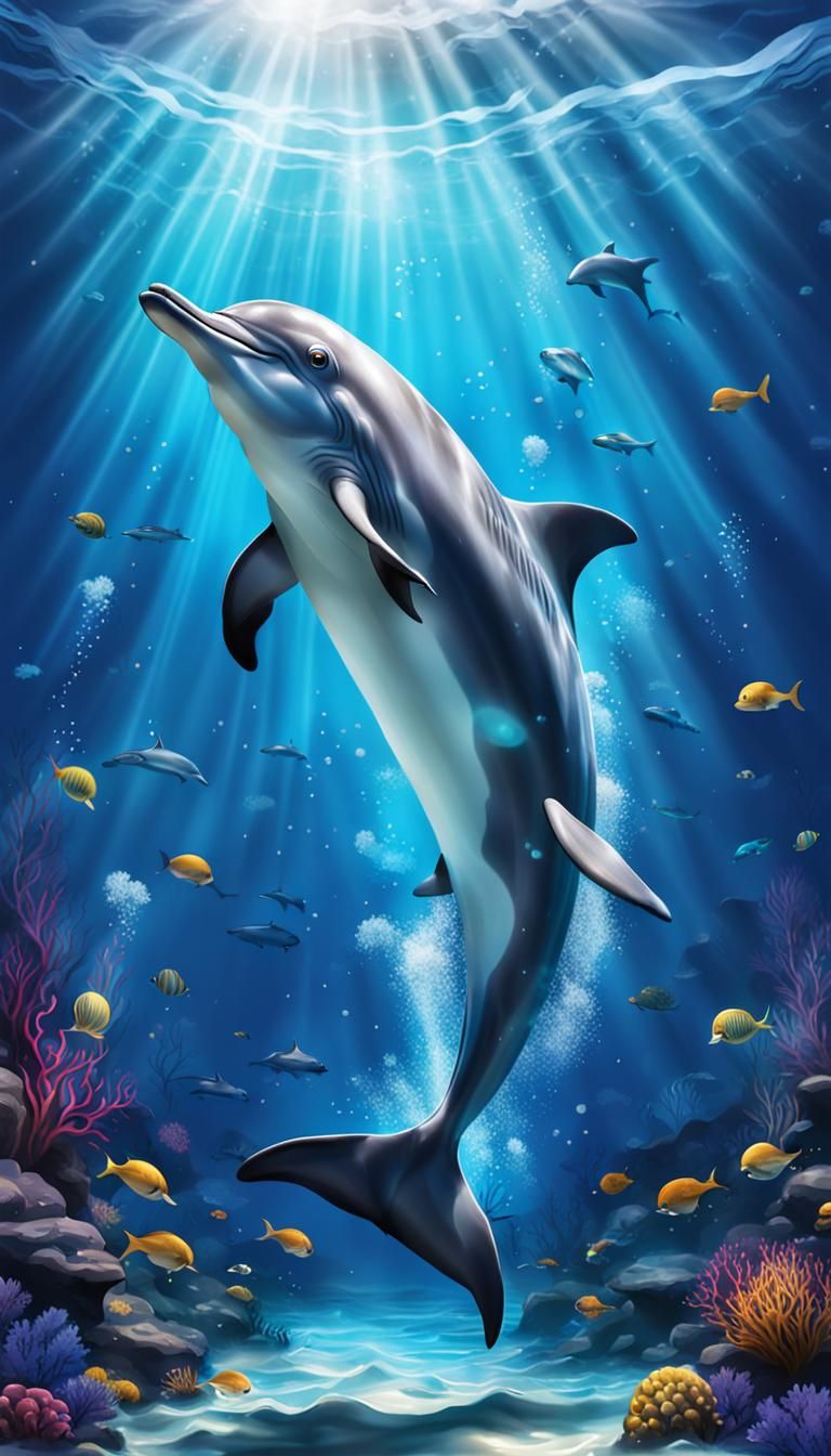 Dolphin Underwater in Splash Art Style