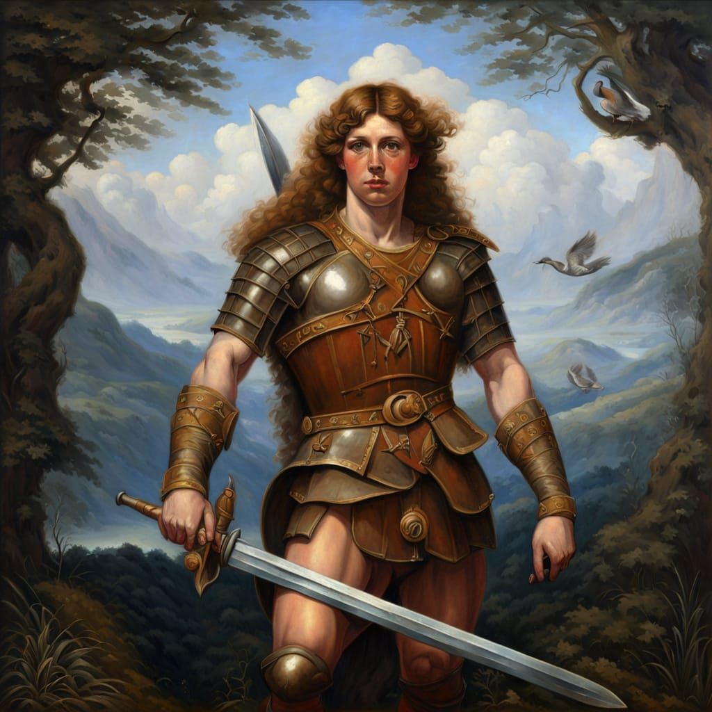 Celtic Warrior in Pre-Raphaelite Style
