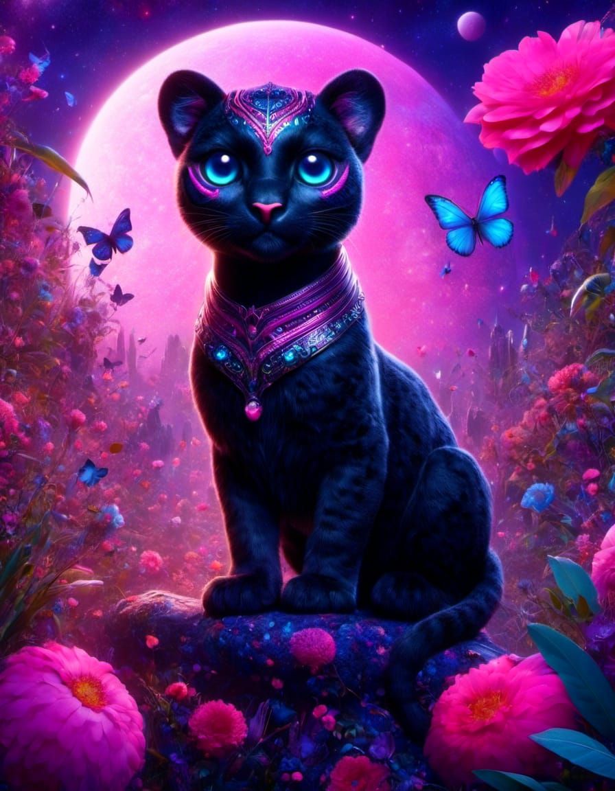 Whimsical Valentine's Black Panther in Magical Jungle