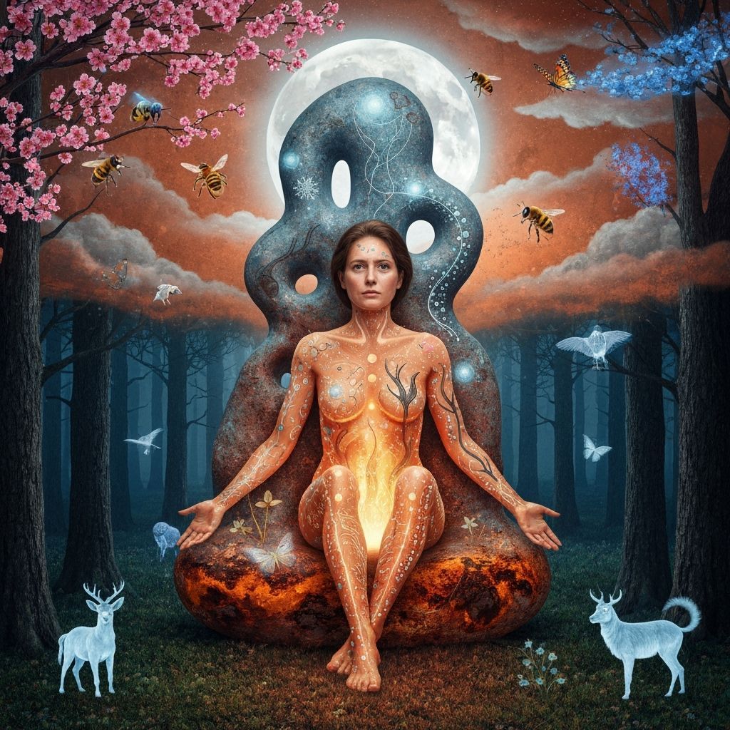 Female Sculptor in Abstract Bio-Art Creation