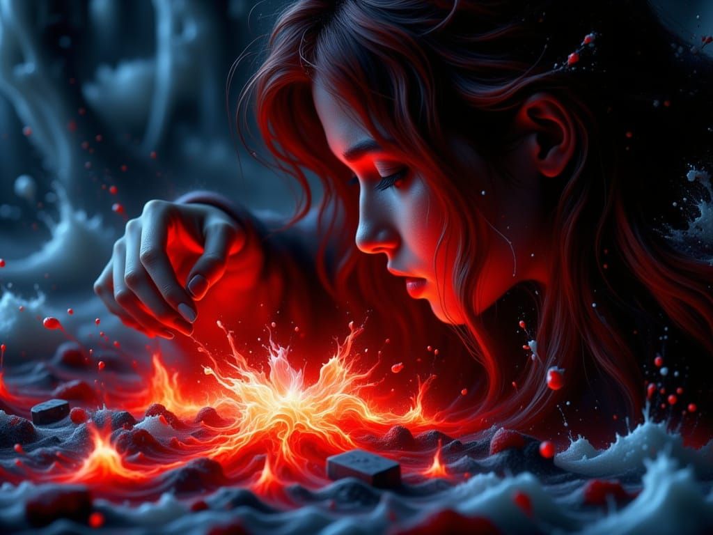 Woman Reassembling a Glowing Heart