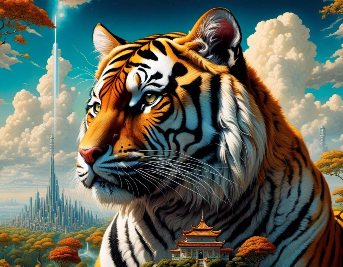 Bengal Tiger Portrait in Pop Surrealism Style