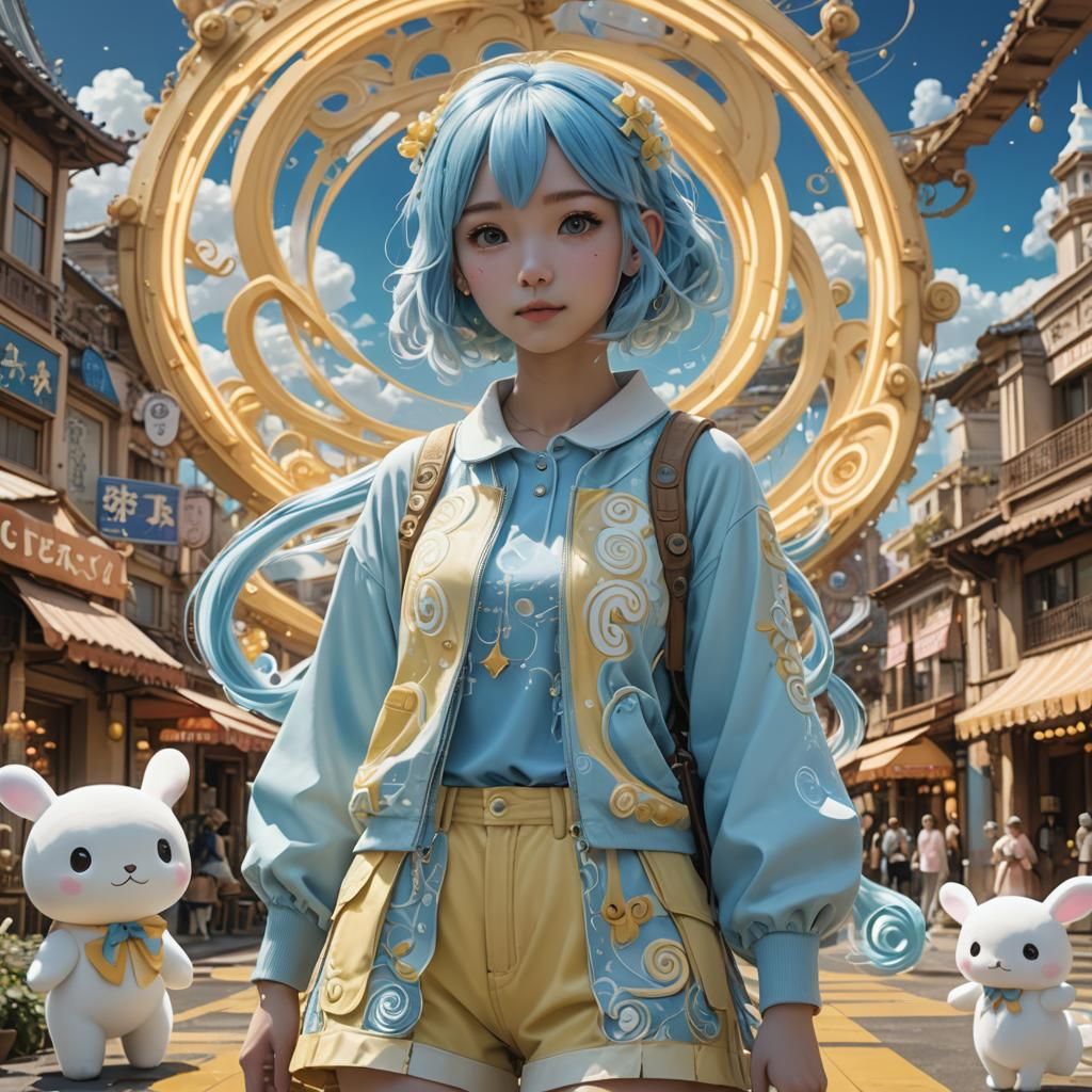 Cinnamoroll-Themed Girl in Detailed Digital Painting