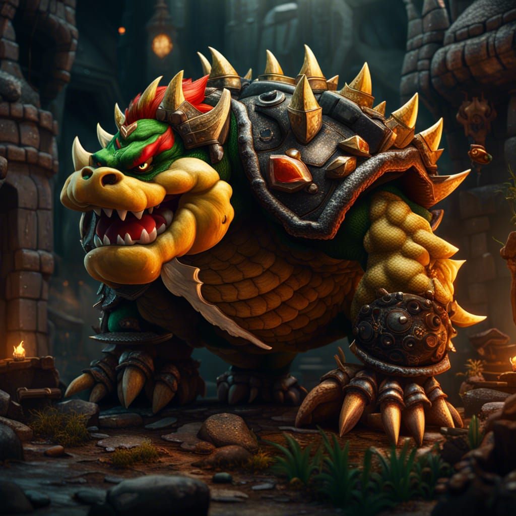 Detailed Bowser Matte Painting in Fantasy Style