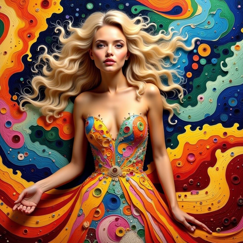 Kaleidoscopic Woman in Flowing Gown