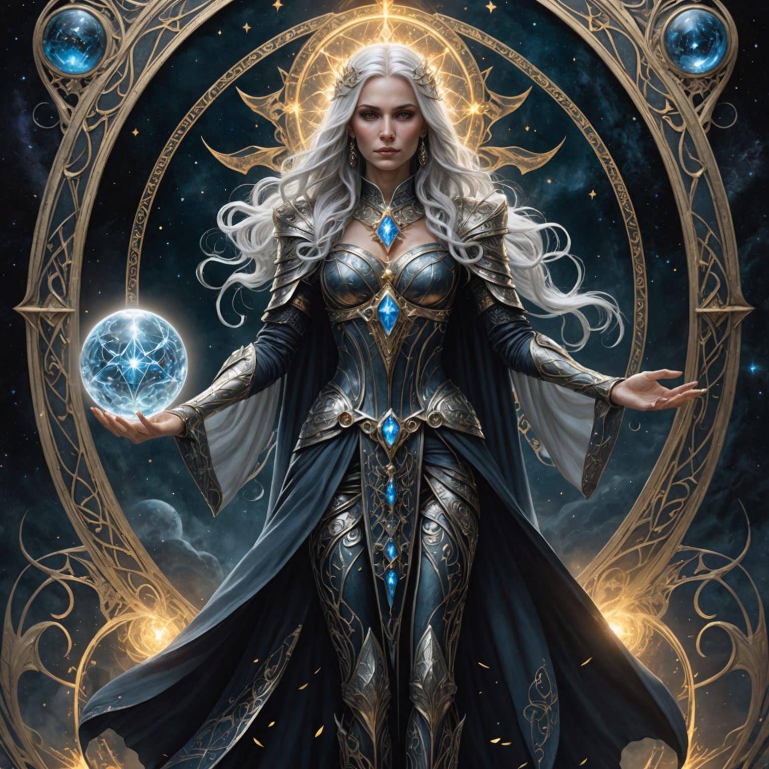 Ethereal Sorceress Tarot Card in High Fantasy Style