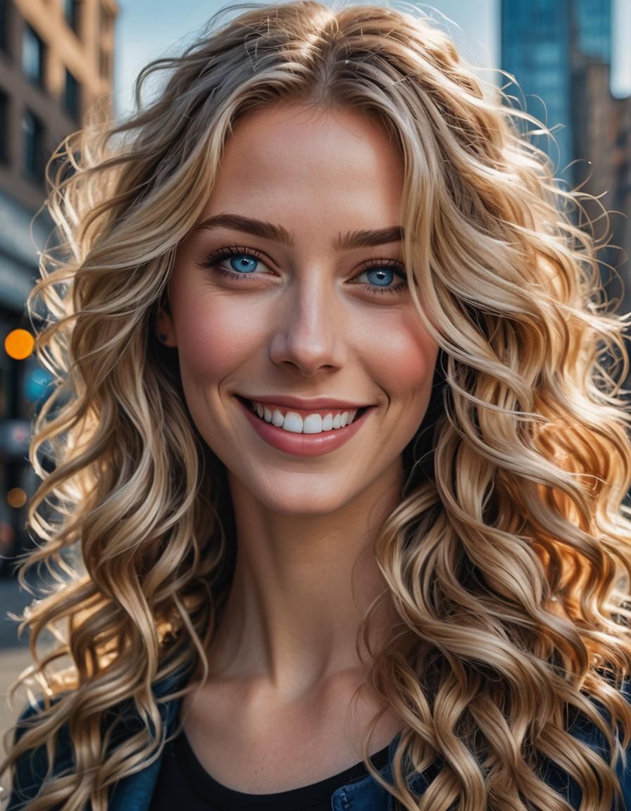 Hyper-Realistic Portrait of a Smiling Blonde Woman