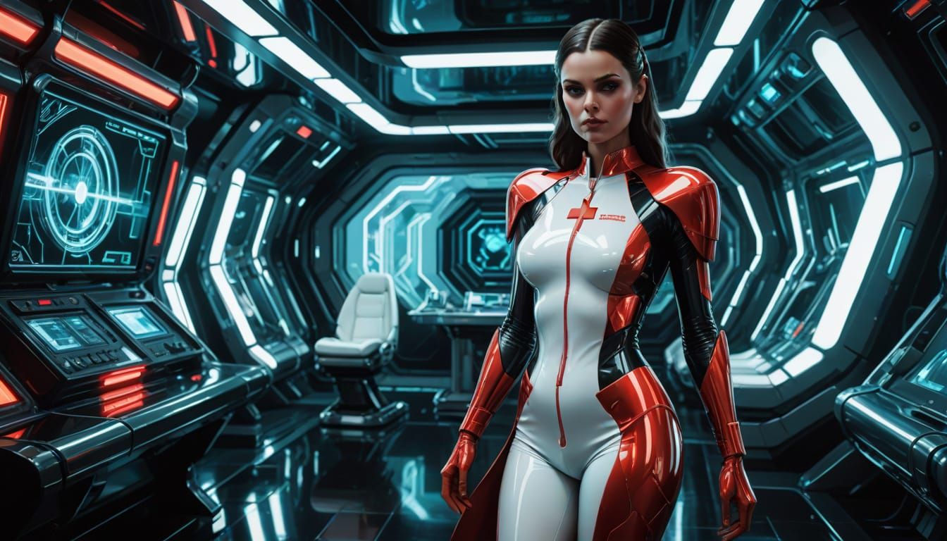 Glamorous Space Nurse in Latex and Glass