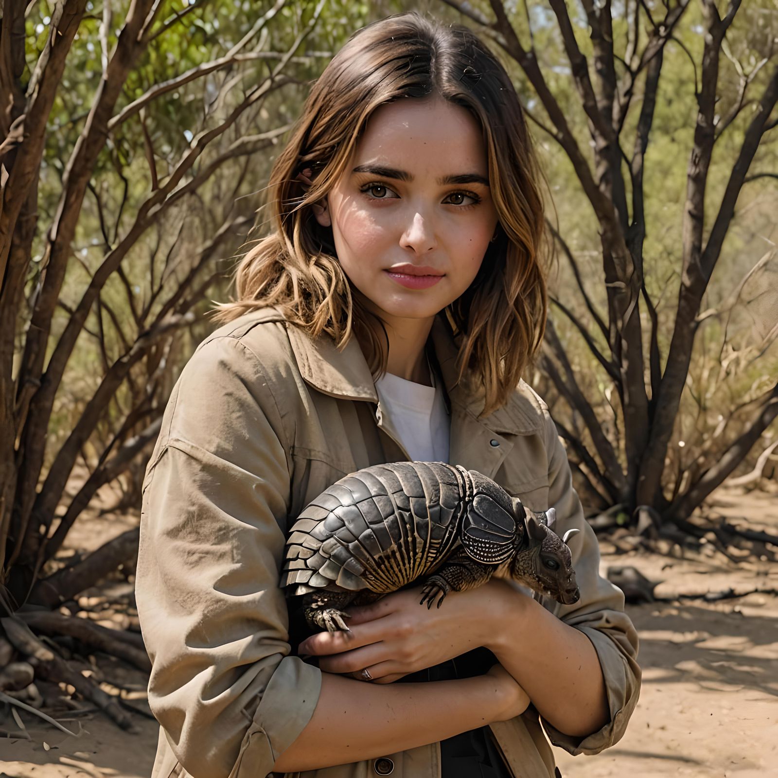 Woman Affectionately Hugs an Armadillo