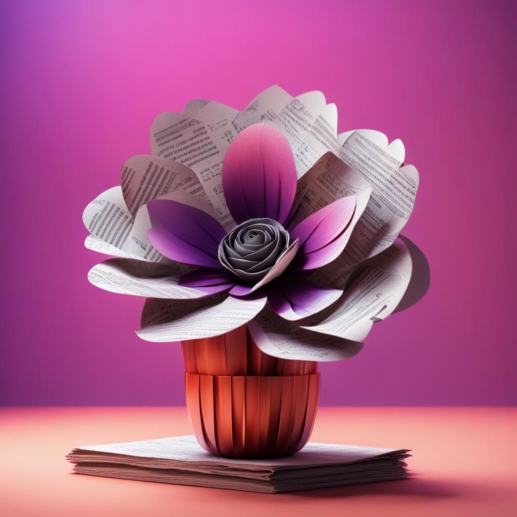 Newspaper Flower in Pixar 3D Style