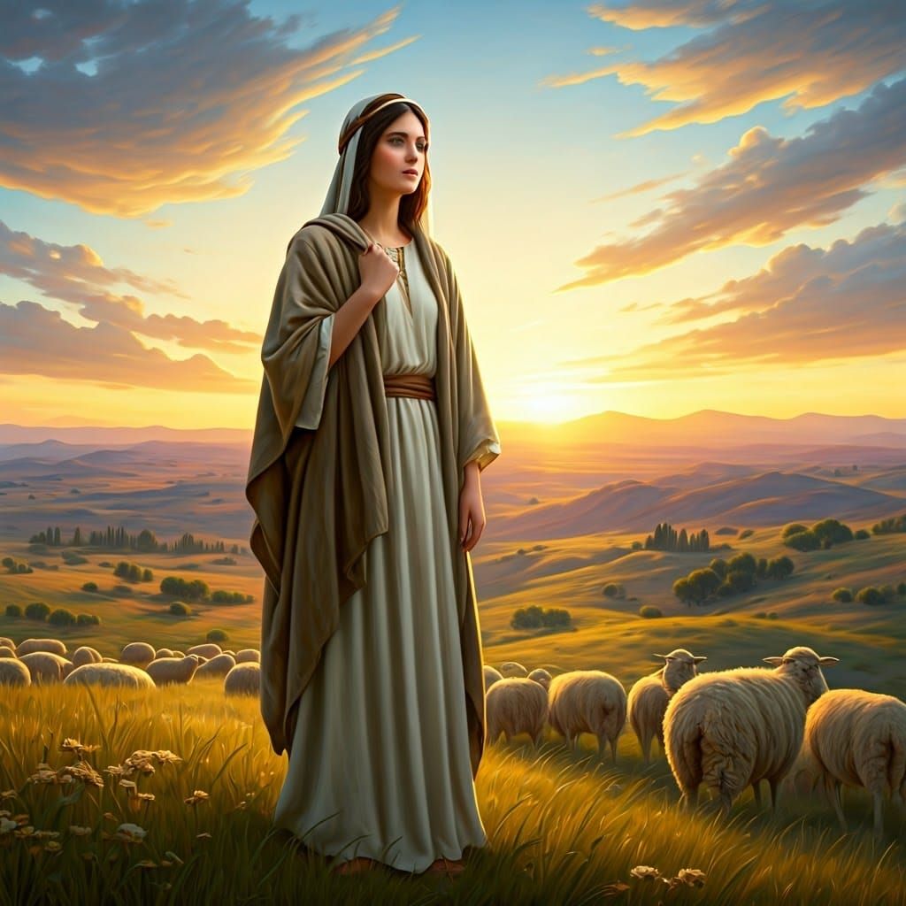 Serene Hebrew Shepherdess Contemplates Nature
