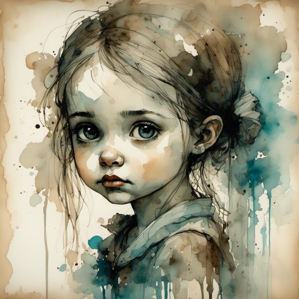 Cute Girl Portrait in Alcohol Inks on Parchment