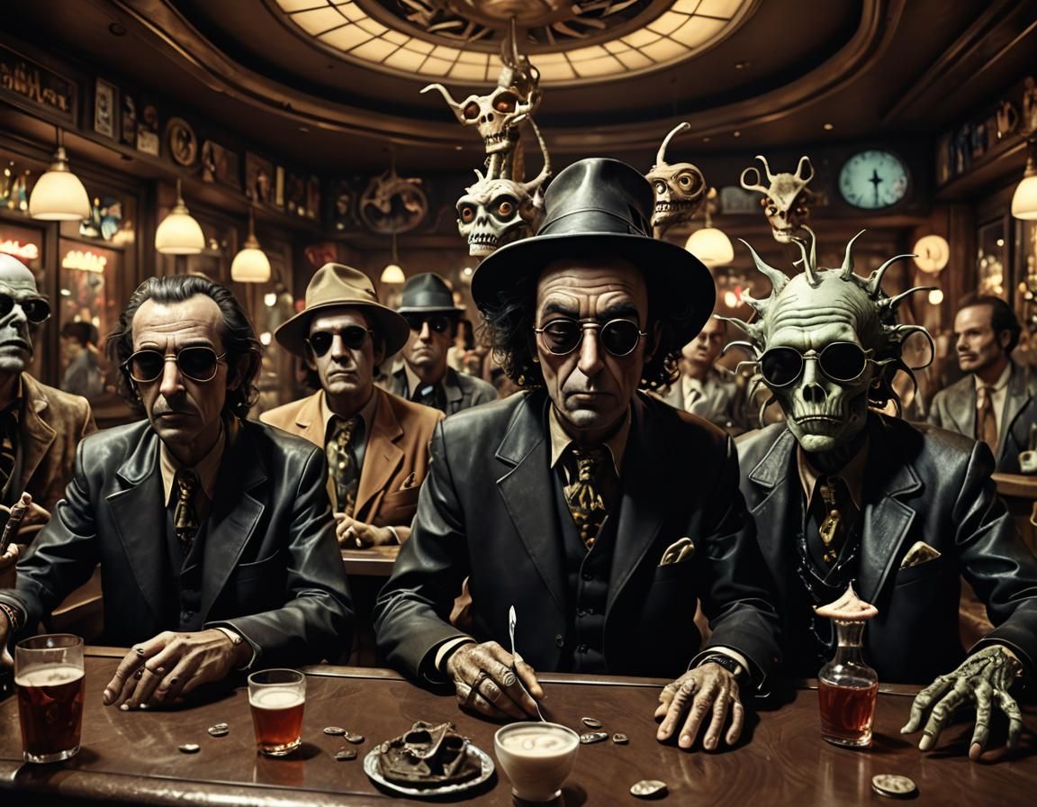 Monstrous Bar Scene in Surreal Psychedelic Style