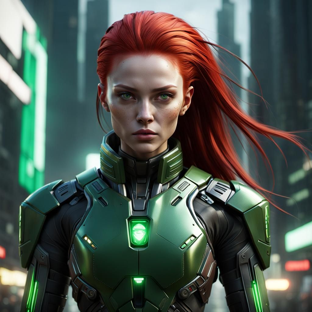 Alien Girl in Cyberpunk Battle Suit