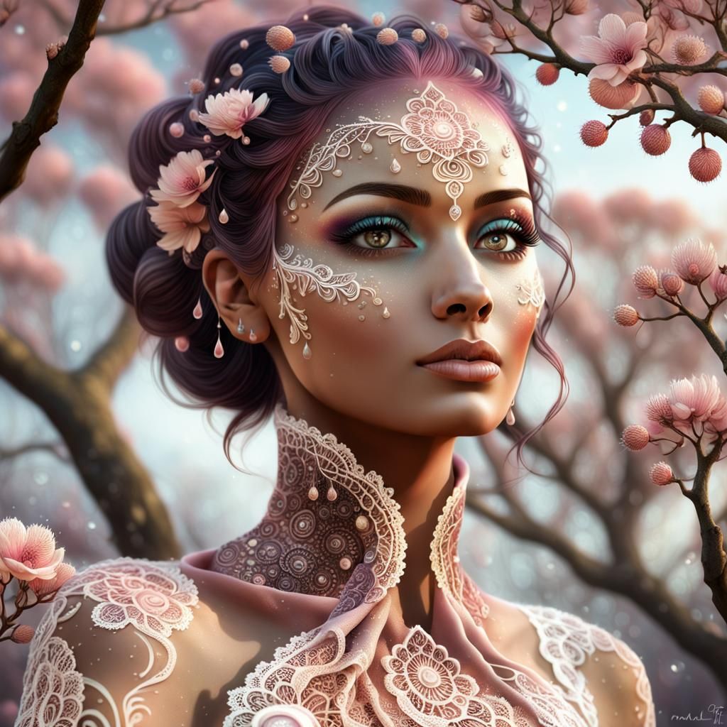 Henna Woman in Fractal Spring Tree