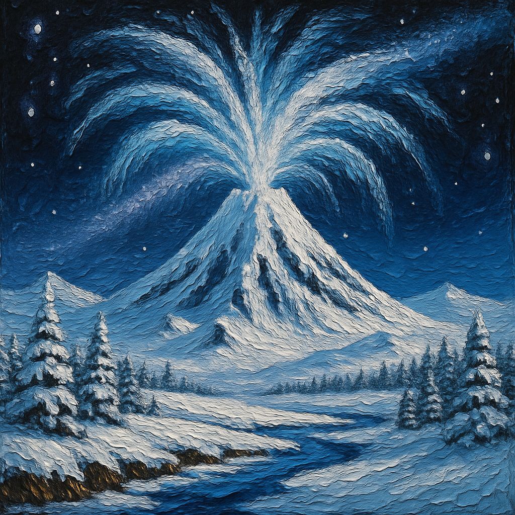 Snow Volcano Eruption as Impasto Acrylic Painting