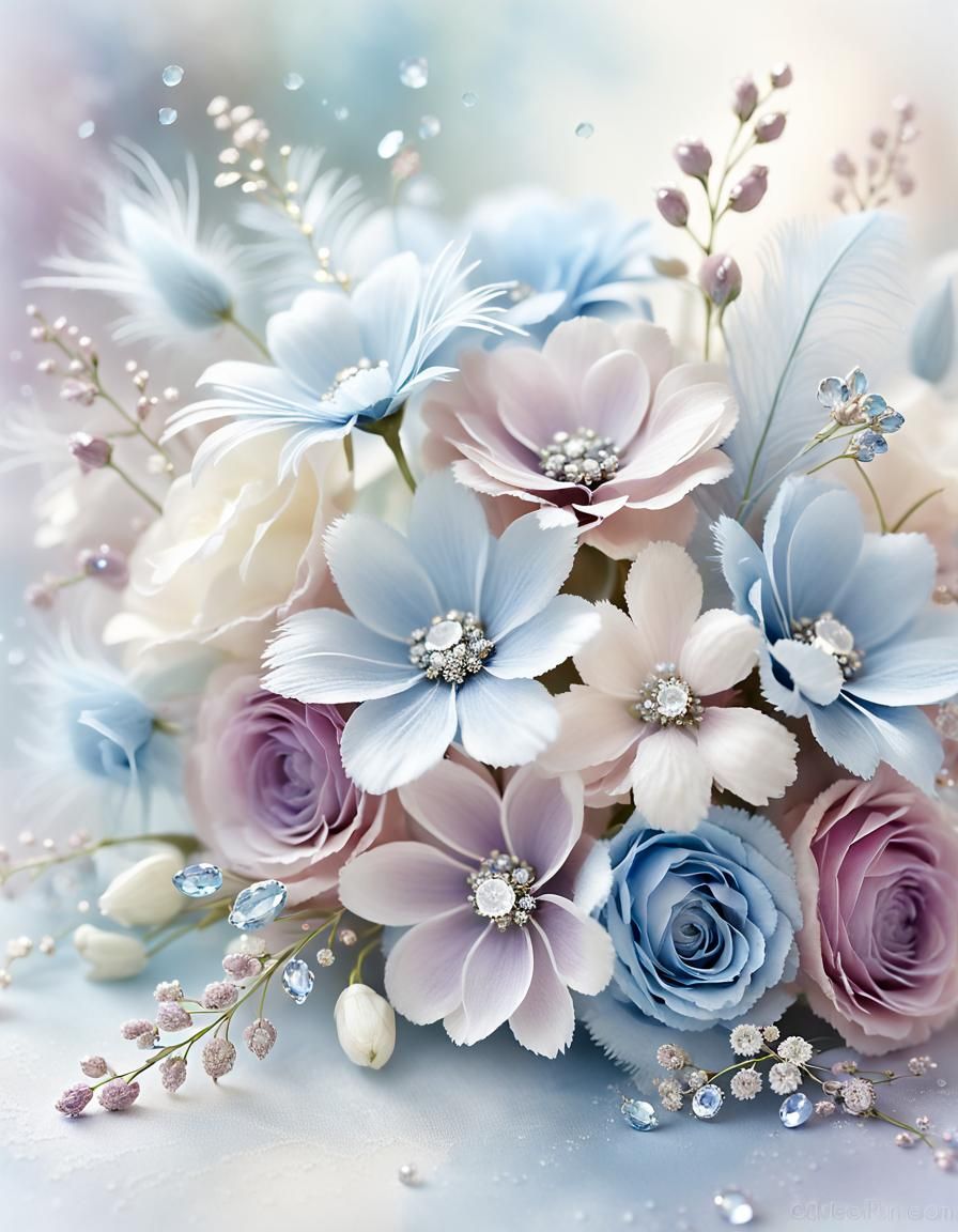 Impressionistic Floral Bouquet with Diamante Accents