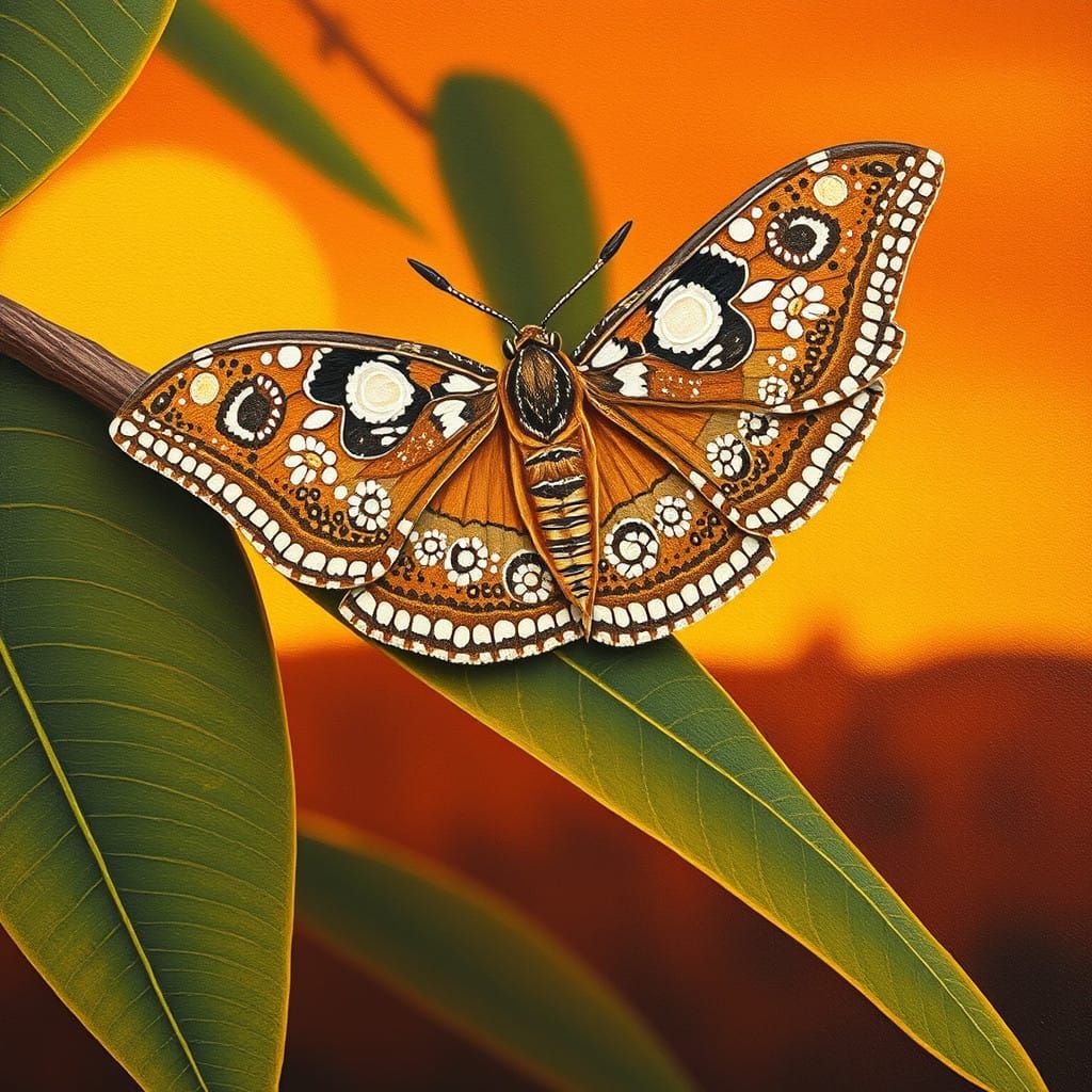 Surreal Australian Outback Sunset with Aboriginal Dot Painti...