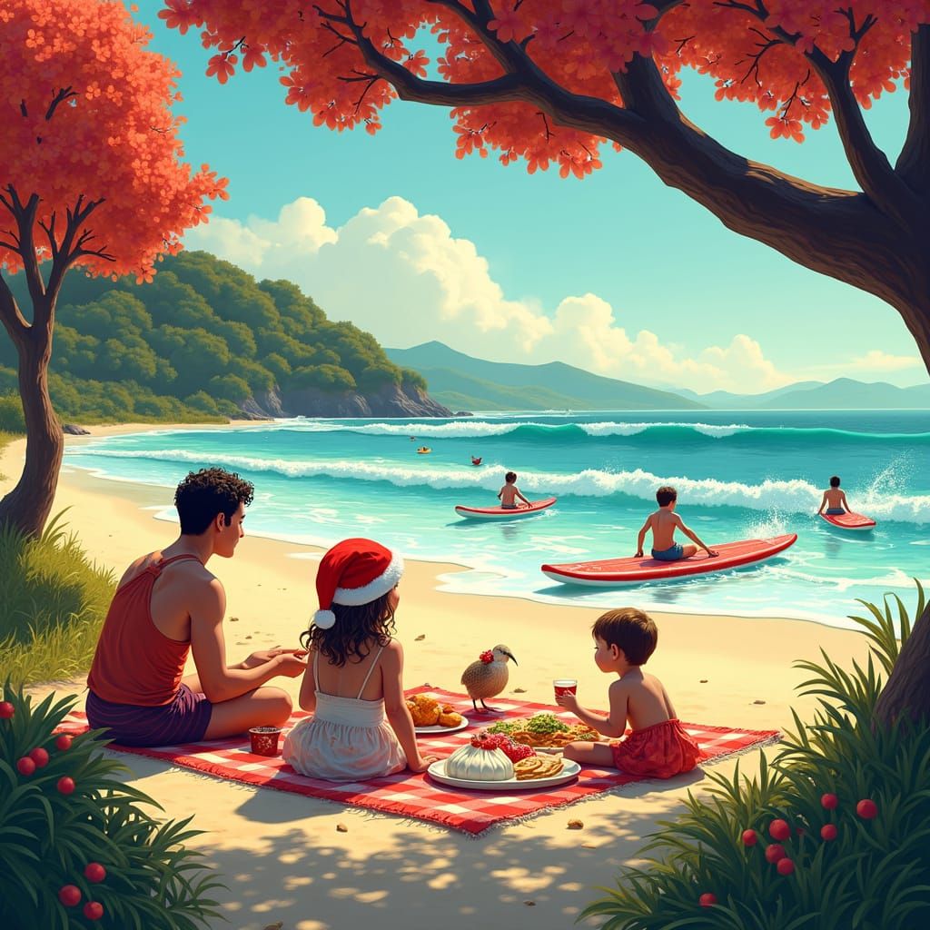 Summer Christmas Picnic on New Zealand Beach