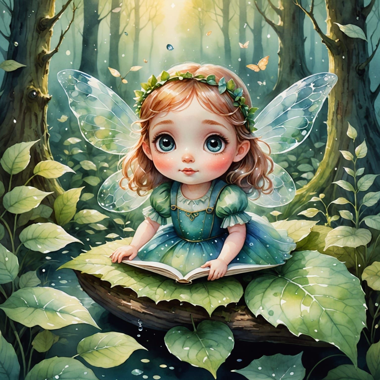 Cute Baby Firefly in Enchanted Forest Watercolor Style