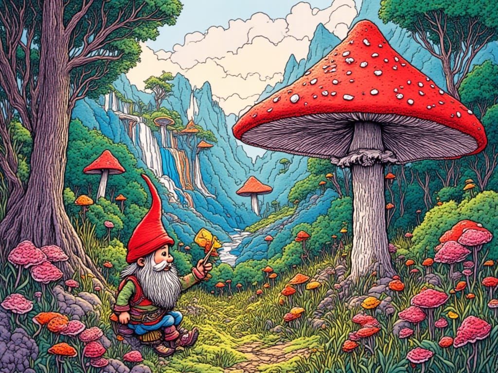 Mischievous Gnome's Graffiti Art in Watercolor Style