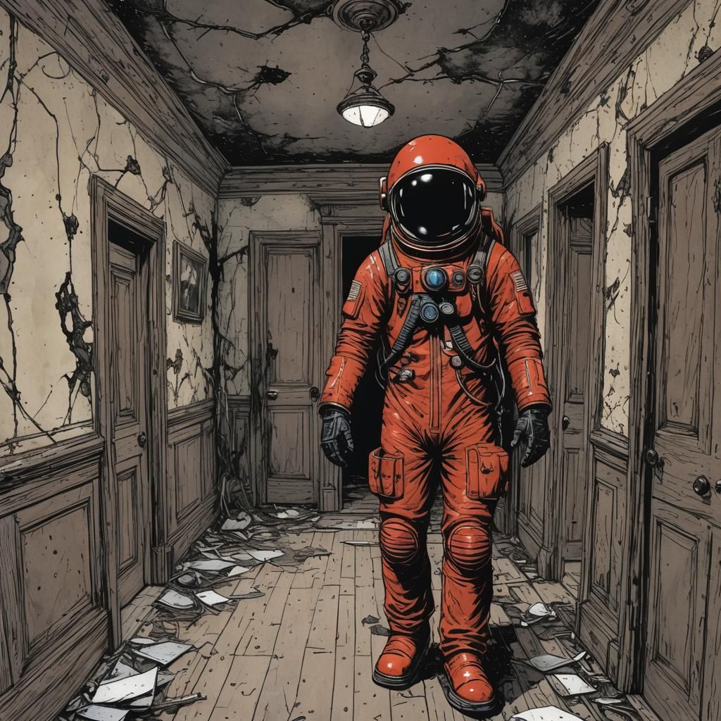 Vermilion Spaceman exploring an

Old, Dilapidated Mansion