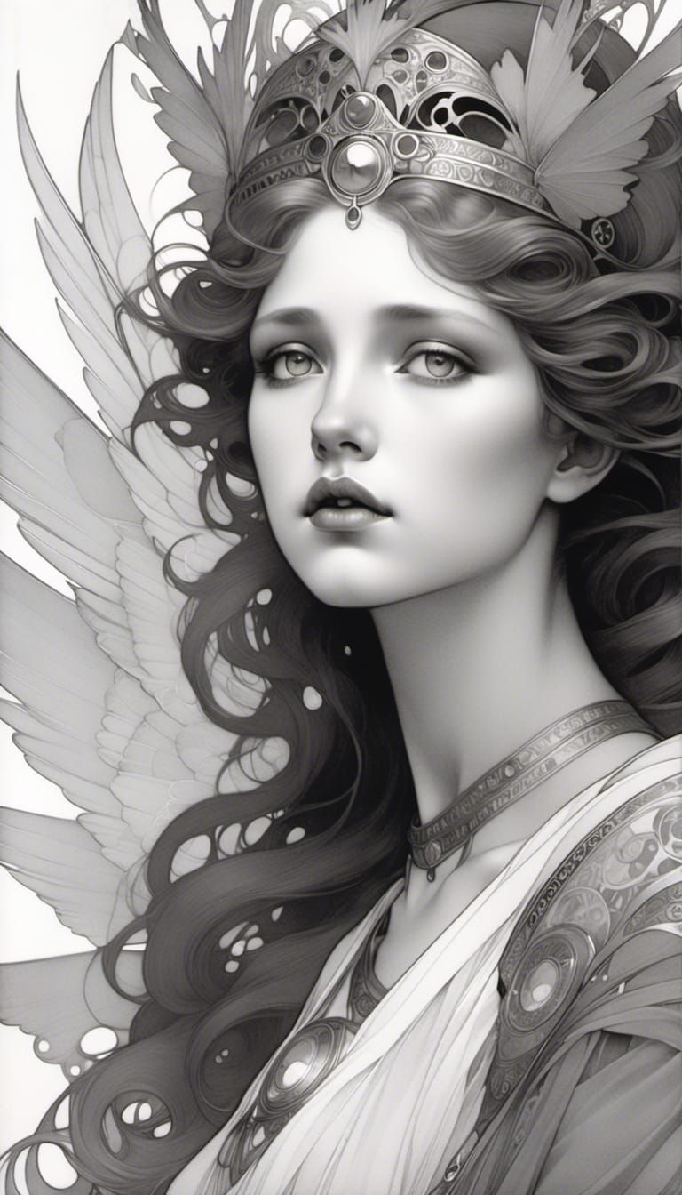 <lora:Art Nouveau:1.0> monochromatic black and white greyscale 
_pencil_drawing_highly_detailed_girl...