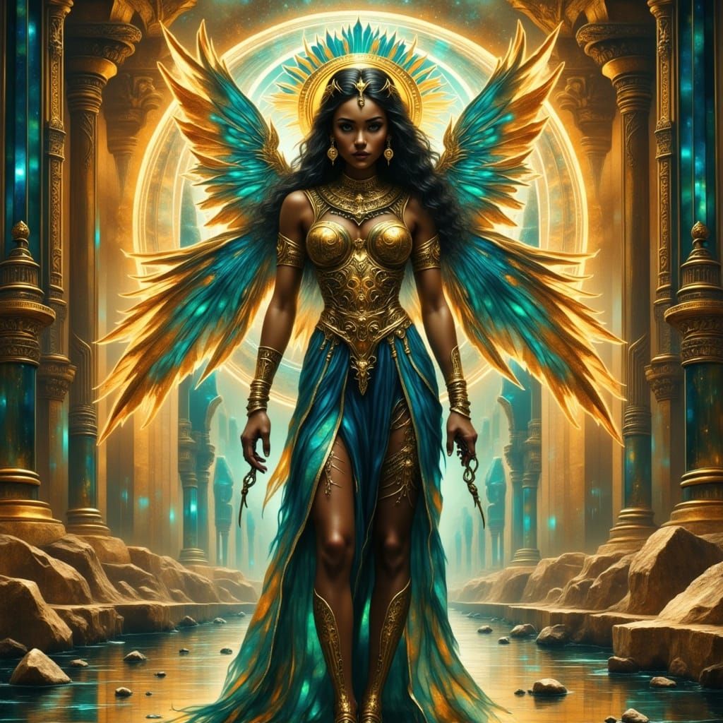 Egyptian Cyber-Diva in Floating Temple