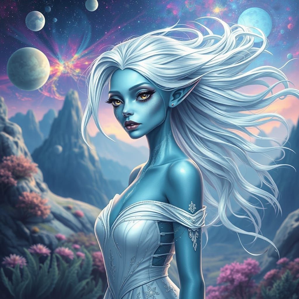 Ethereal Alien Woman in Intergalactic Landscape