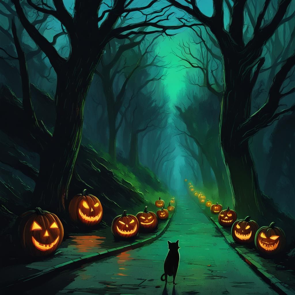 Cyberpunk Halloween in Dark Salem Night