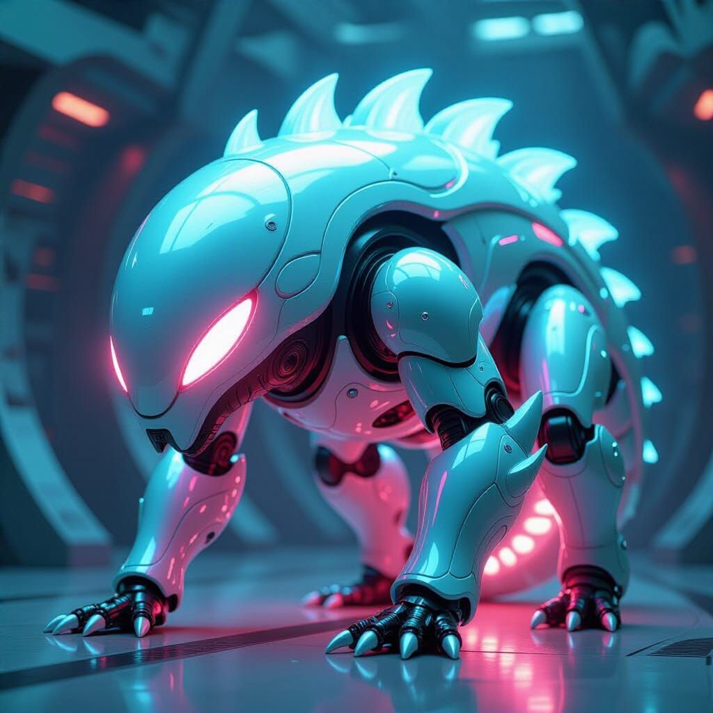 Luminescent Biomechanical Monster in Futuristic Art Deco Sty...