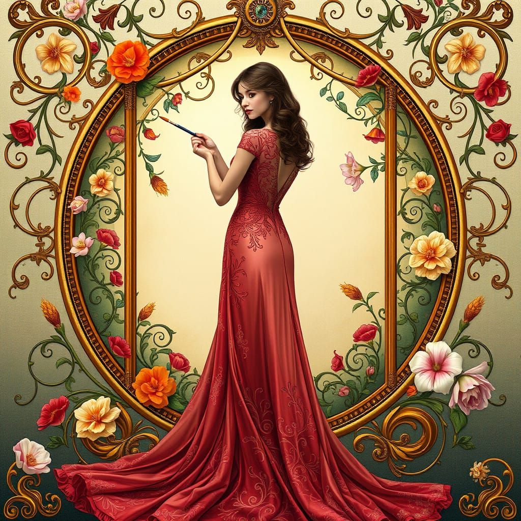 A Dreamlike Art Nouveau Goddess Embodies Creativity in Whims...