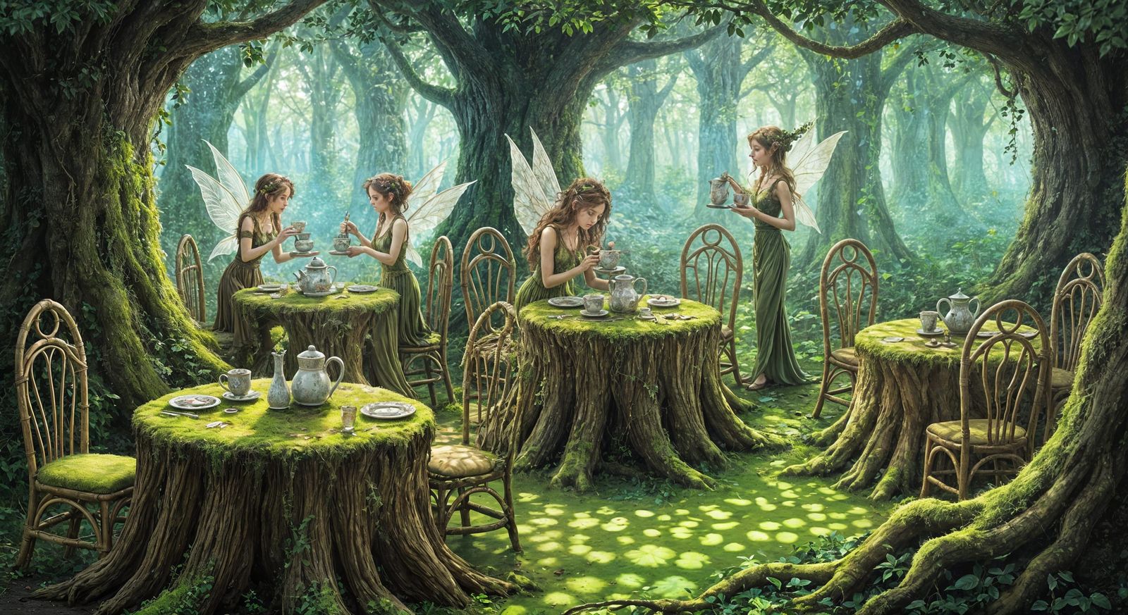 Whimsical Woodland Cafe With Fae Serving Enchanted Brews