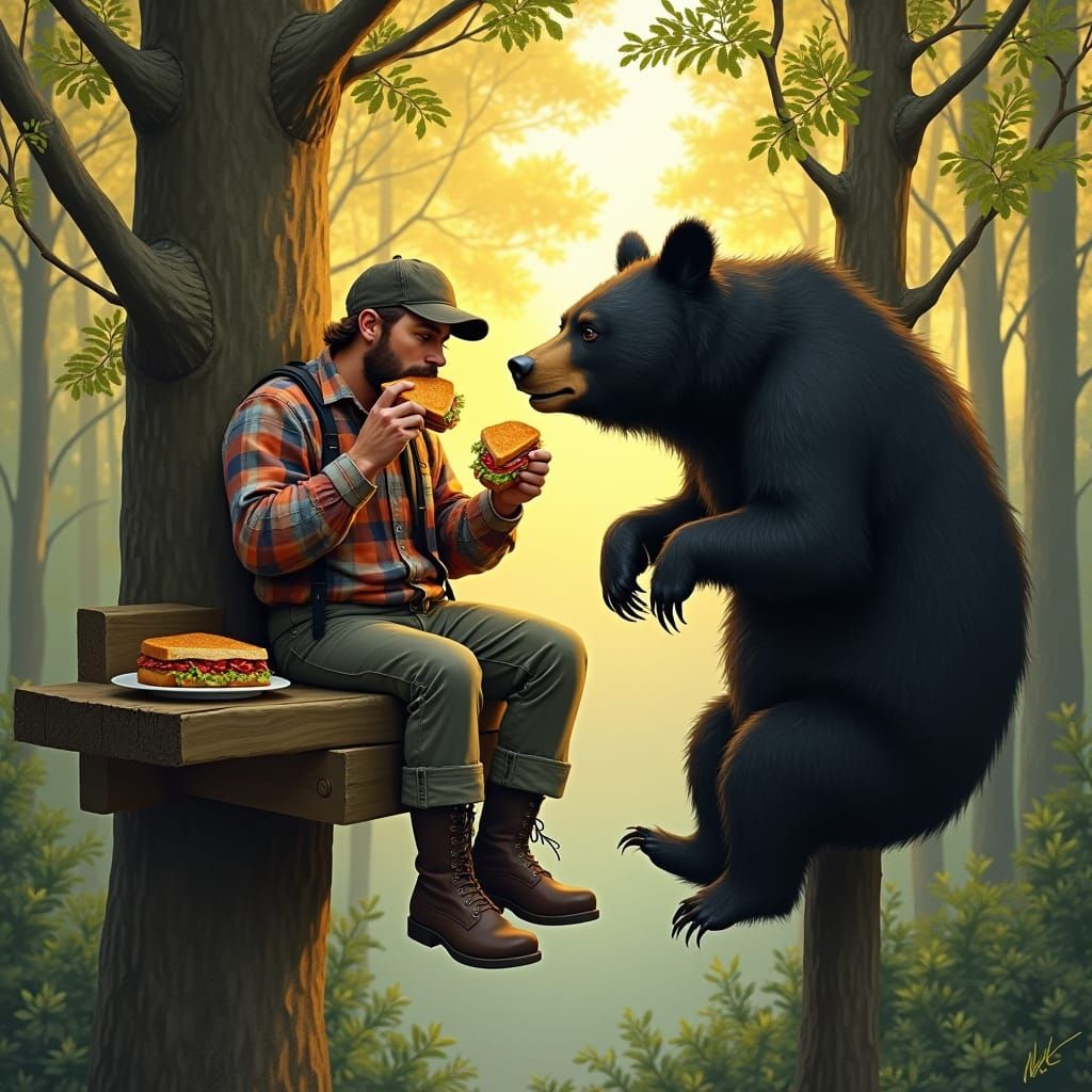 Hunter's Snack Interrupted by Bear, Heartwarming Art