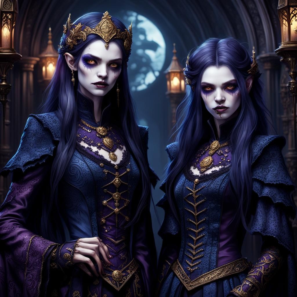 Gothic Vampire Twins in Dark Fantasy Style