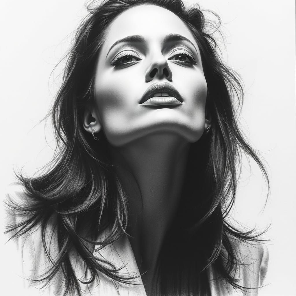 Angelina Jolie as a Hyperdetailed Charcoal Portrait