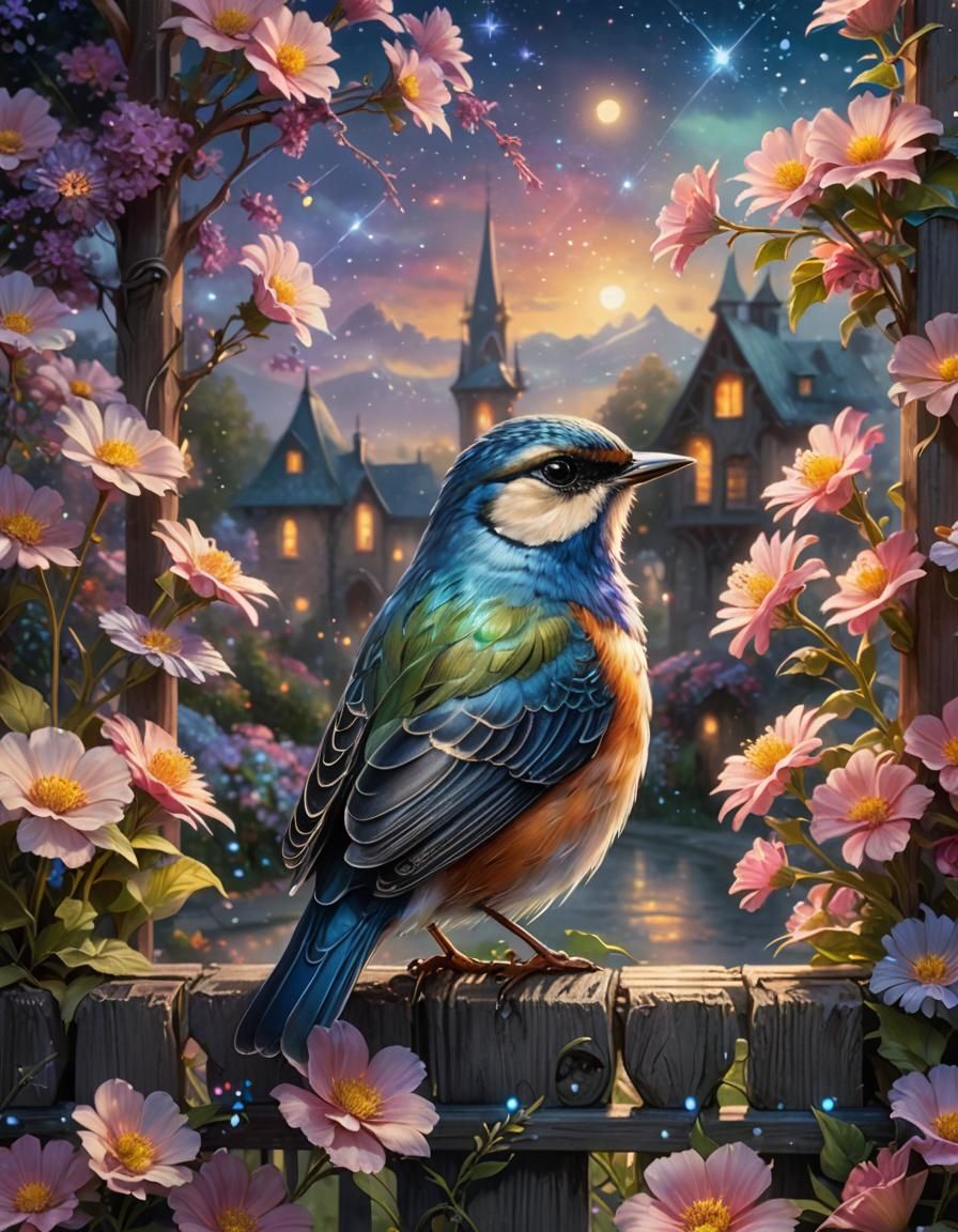 Sparkling Bird Portrait in Hyper-Realistic Digital Art