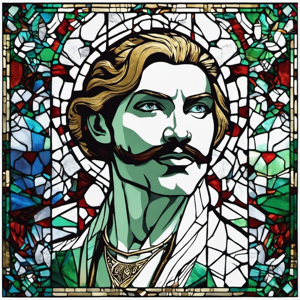 Freddy Mercury in Gold Green Stained Glass